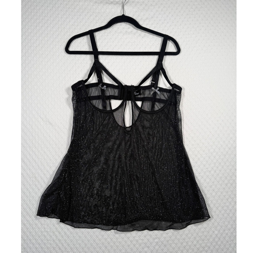 Exposed‎ by Magic Blk Babydoll Cupless Camisole Top 3X-4X Glitter Lingerie Adj
